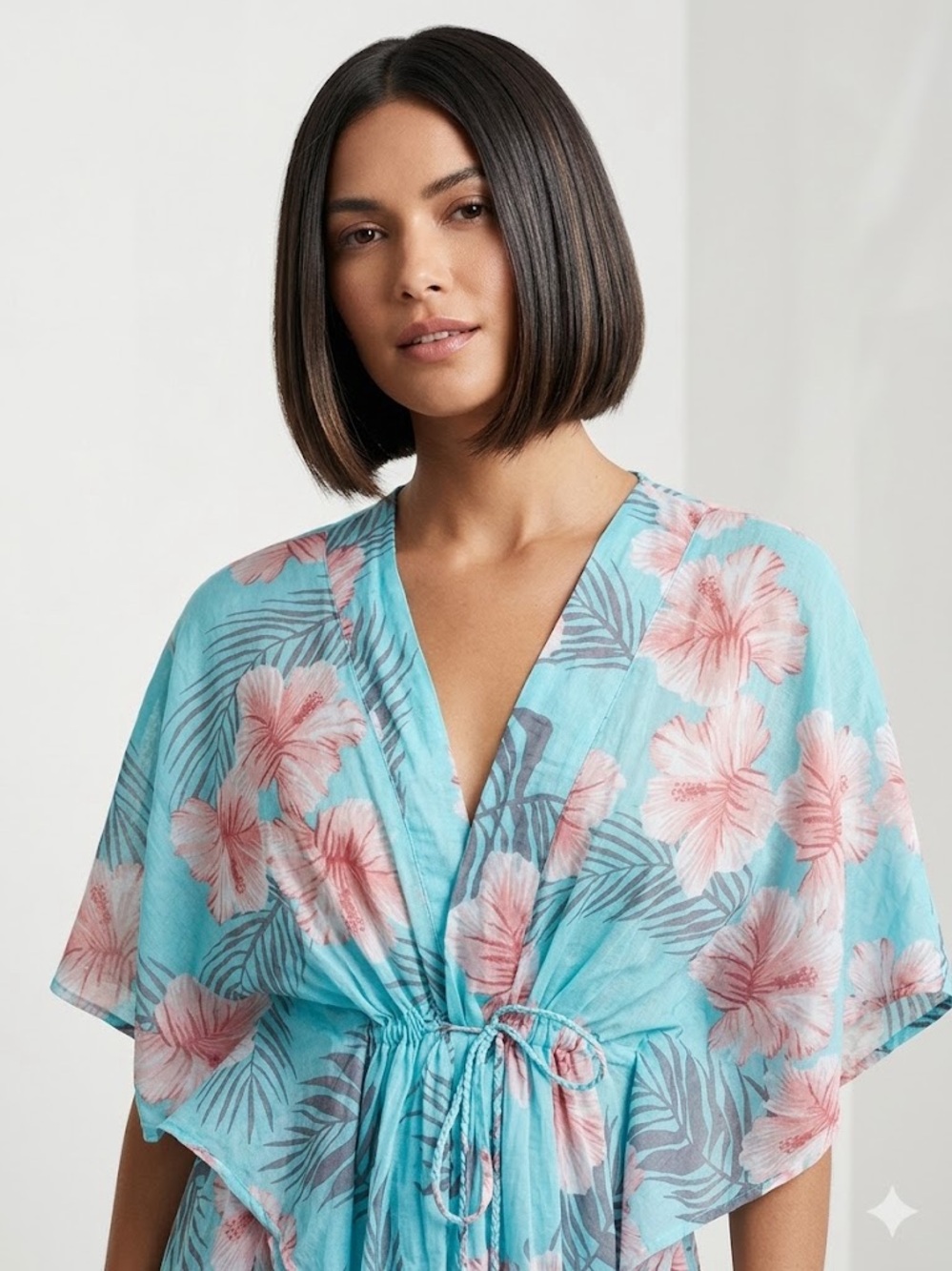 Debbie Katz South Beach Coverup 100% Cotton Tropical Print Flutter Sleeve Resort